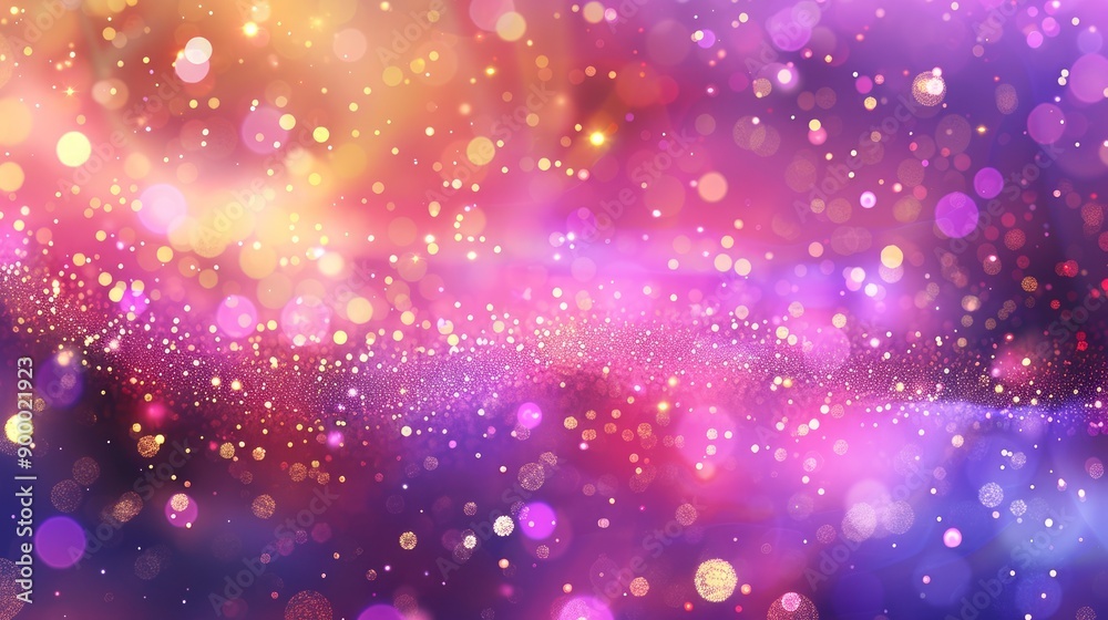 Glittering gradient background with hologram effect and magic lights. Holographic abstract fantasy backdrop with fairy sparkles, gold stars and festive blurs - generative ai Glittering gradient background with hologram effect and magic lights. Holographic abstract fantasy backdrop with fairy sparkles, gold stars and festive blurs - generative ai