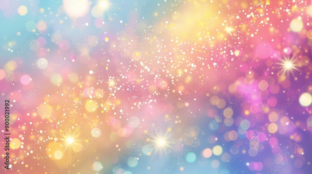 Glittering gradient background with hologram effect and magic lights. Holographic abstract fantasy backdrop with fairy sparkles, gold stars and festive blurs - generative ai Glittering gradient background with hologram effect and magic lights. Holographic abstract fantasy backdrop with fairy sparkles, gold stars and festive blurs - generative ai