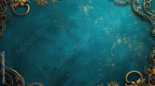 A rich, deep teal background with an intricate golden filigree pattern only on the boundaries, suggesting elegance and luxury.