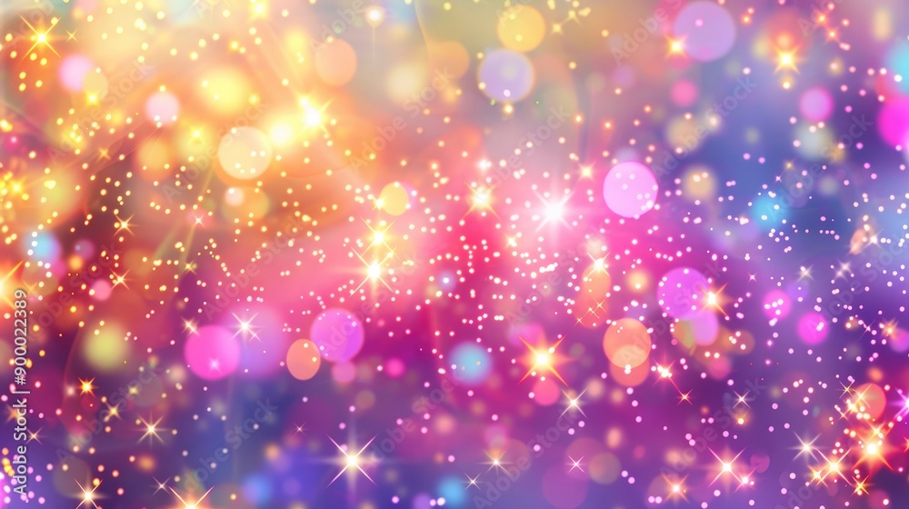 Glittering gradient background with hologram effect and magic lights. Holographic abstract fantasy backdrop with fairy sparkles, gold stars and festive blurs - generative ai Glittering gradient background with hologram effect and magic lights. Holographic abstract fantasy backdrop with fairy sparkles, gold stars and festive blurs - generative ai