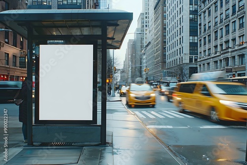 Your Ad Here - Empty Poster at Busy New York Bus Stop