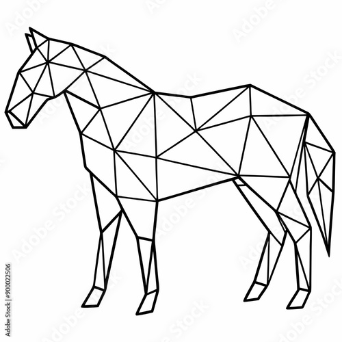 Polygonal horse illustration in black and white style  