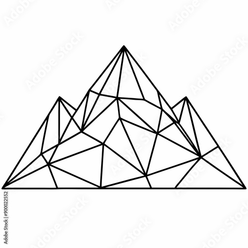 Minimalist line art mountain sketch in black and white  