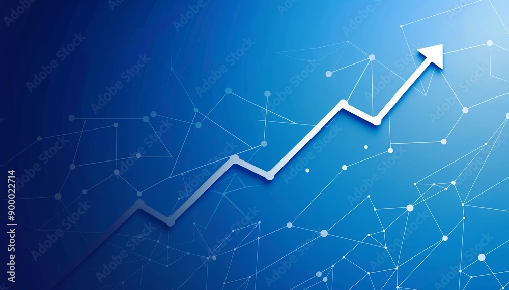 Obraz premium A simple upward arrow on a blue background with a line graph.