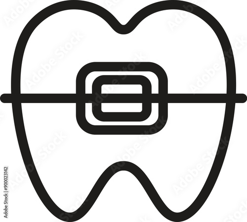  Tooth with dental brace, orthodontic treatment. Editable stroke, vector icon. EPS 10