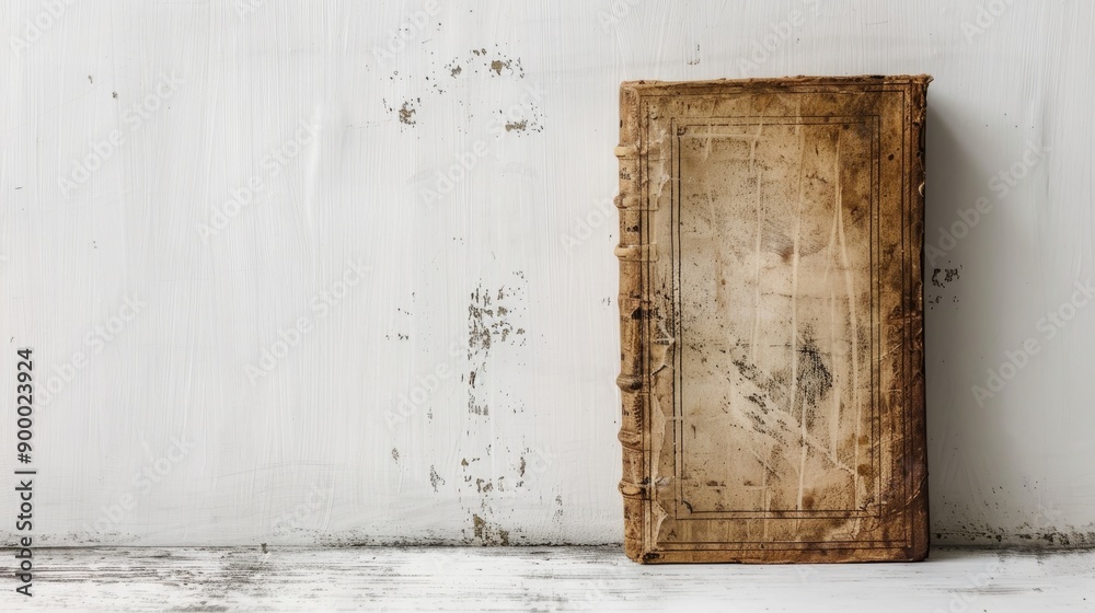 An aged book on a white backdrop An aged book on a white backdrop