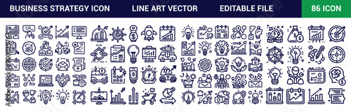 Creative business strategy solutions-related icon set—editable stroke.Collection of cooperation, team targets, leadership, collaboration, and more. Vector illustration.