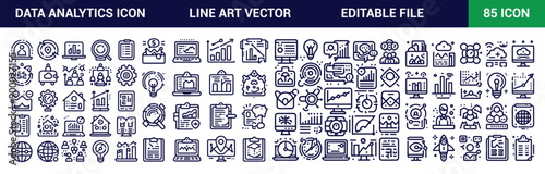 Data Analytics icon set - minimal thin line web icon set. Outline icons collection. Simple vector illustration
