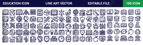 Education icon set. Online education icon set. Thin line icons set—distance learning. Simple line art style icons pack. Vector illustration