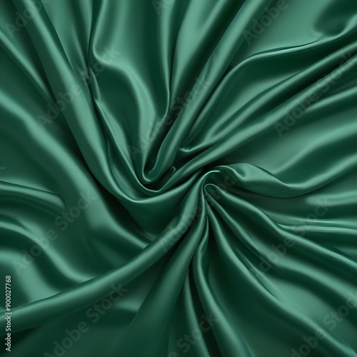 A wrinkled, emerald green satin fabric against a white background