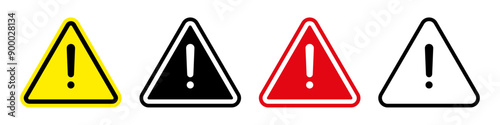 Set de  señaléticas con signo de exclamación  en blanco, rojo y negro. Formato vectorial.