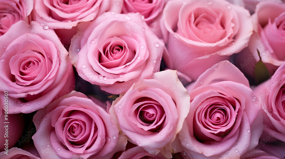 Pink Roses With Dew Drops Fresh Morning Bloom Pink Roses With Dew Drops Fresh Morning Bloom