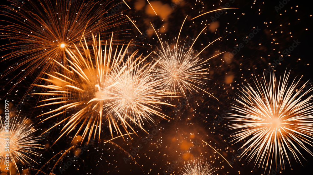 Spectacular Fireworks Display In The Night Sky Bright And Shimmering With Gold Spectacular Fireworks Display In The Night Sky Bright And Shimmering With Gold