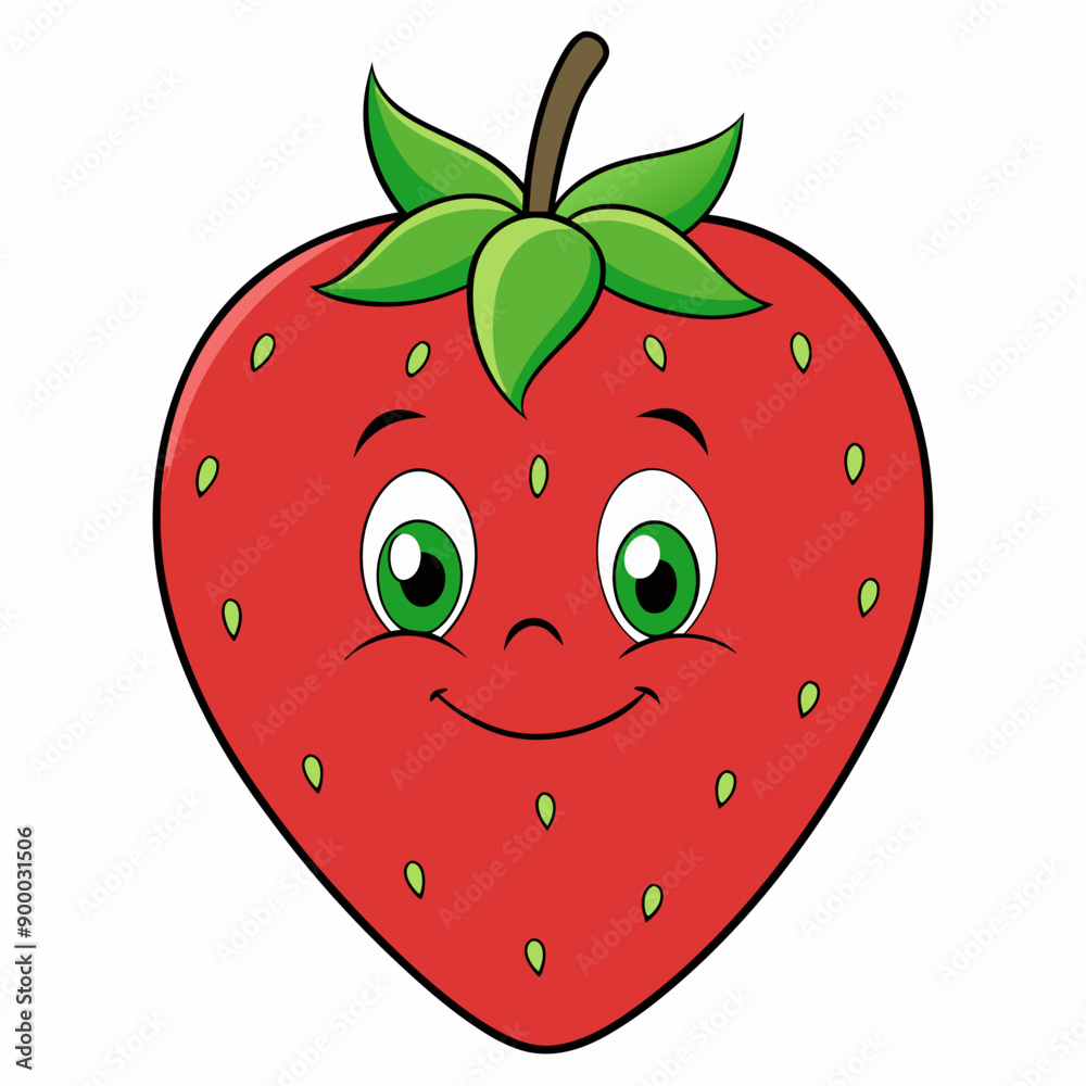 Obraz premium Happy Cartoon Strawberry Against White Background