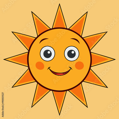 Smiling Cartoon Sun Against Orange Background