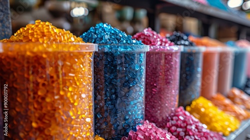 Obraz na płótnie Plastic granules different colors. Recycling concept.