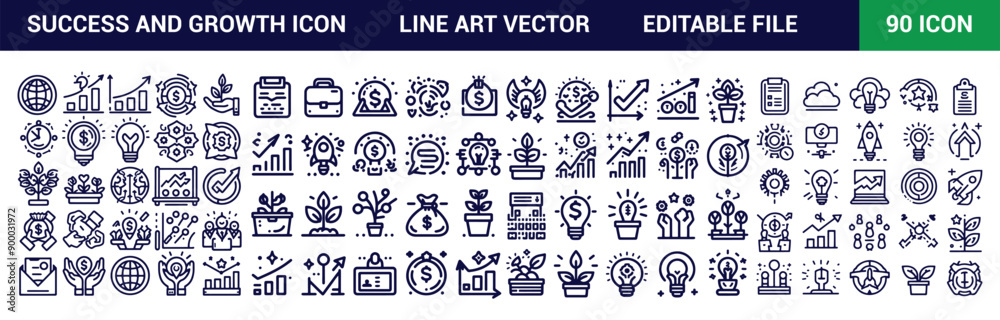 Fototapeta premium Success and growth icon set. Successful business development, plan, and process symbol. Goals and Target Related. Vector illustration.