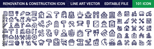 Renovation & construction icon set. with Editable Stroke and Pixel Perfect. Simple line art style icons pack. Vector illustration