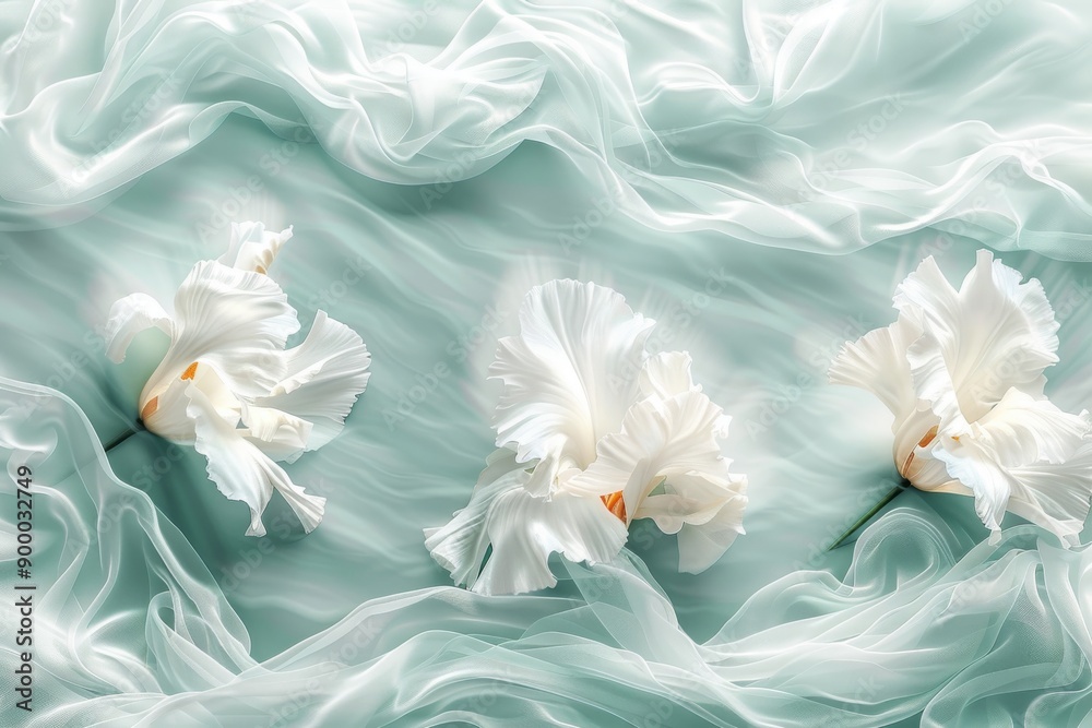 Fototapeta premium Delicate white flowers floating on a light blue surface creating a serene and calming visual