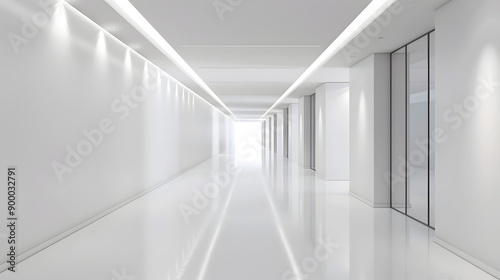 the interior design of a contemporary meeting room corridor features an empty white wall isolated on white background, hyperrealism, png