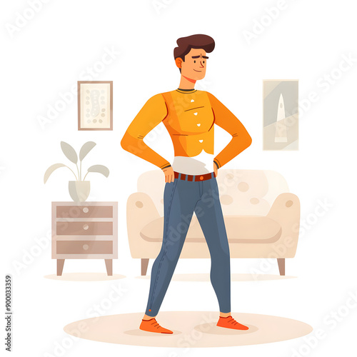 back pain, kidney inflammation, man suffering from backache at home, health problems concept isolated on white background, png photo