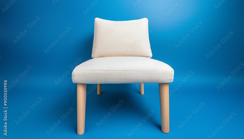 Modern minimalist white chair with wooden legs against a vibrant blue background, showcasing contemporary and chic furniture design. Modern minimalist white chair with wooden legs against a vibrant blue background, showcasing contemporary and chic furniture design.