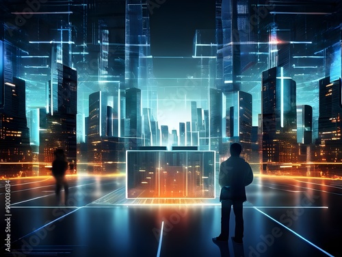 Futuristic Digital Cityscape: Vision of Urban Technology