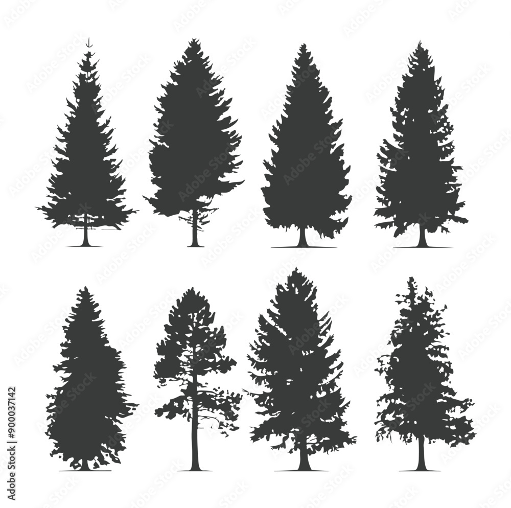 Fototapeta premium set of Silhouette black of pine tree illustration ,generative ai