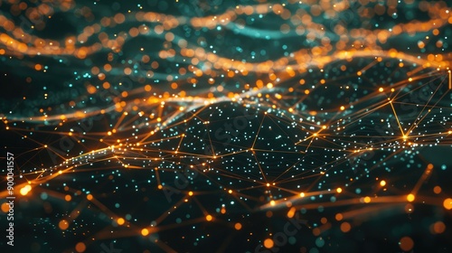 glowing particles and interconnected lines, illustrating technological connections.
