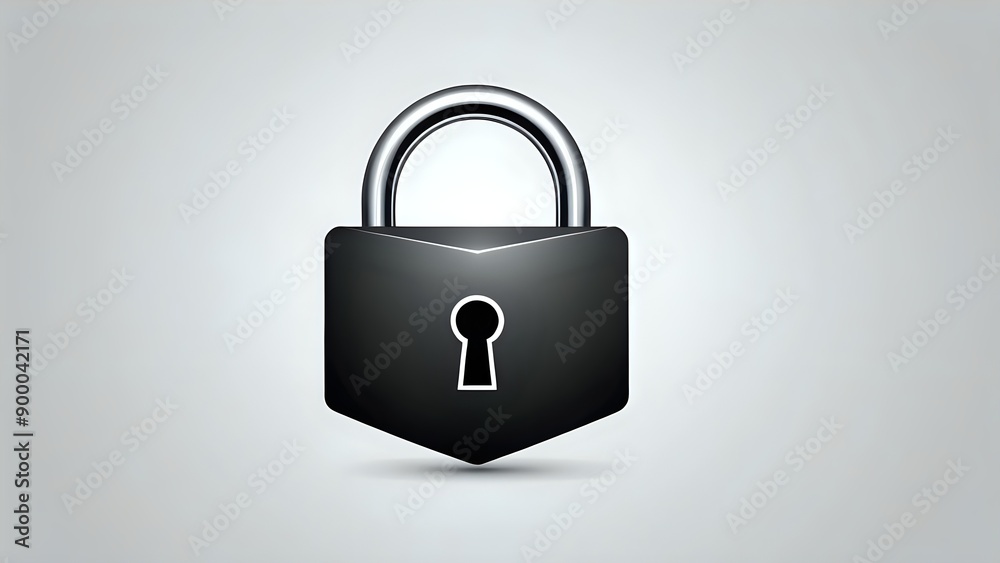 A simple, modern, black padlock with a silver shackle against a white background. A simple, modern, black padlock with a silver shackle against a white background.