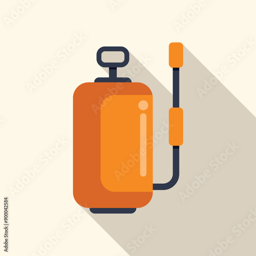 Orange pesticide sprayer for gardening and agriculture, isolated on white background with long shadow