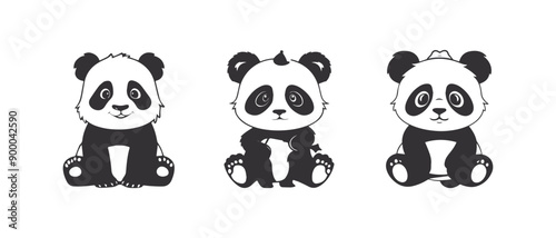 A cute panda silhouette vector illustration, 