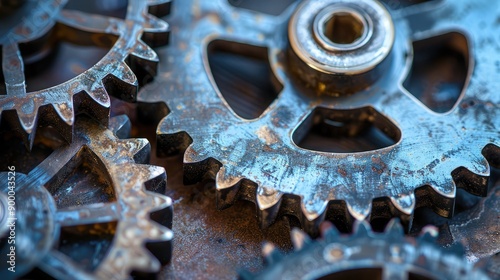 Interlocking gears in a machine, representing teamwork and unity.