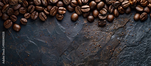 Coffee beans atop a stone s...