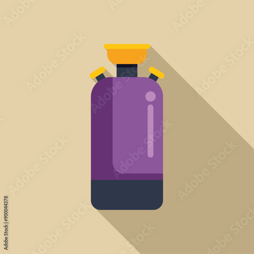 Purple gas cylinder with two valves for soda machine standing on light brown background