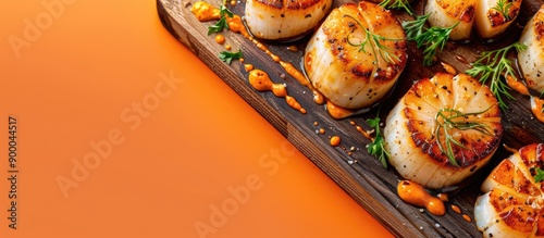 Top view of seared scallop ...