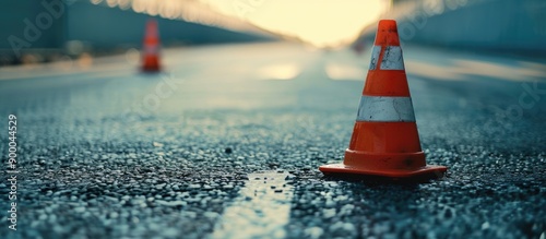 Traffic cone on the road wi...