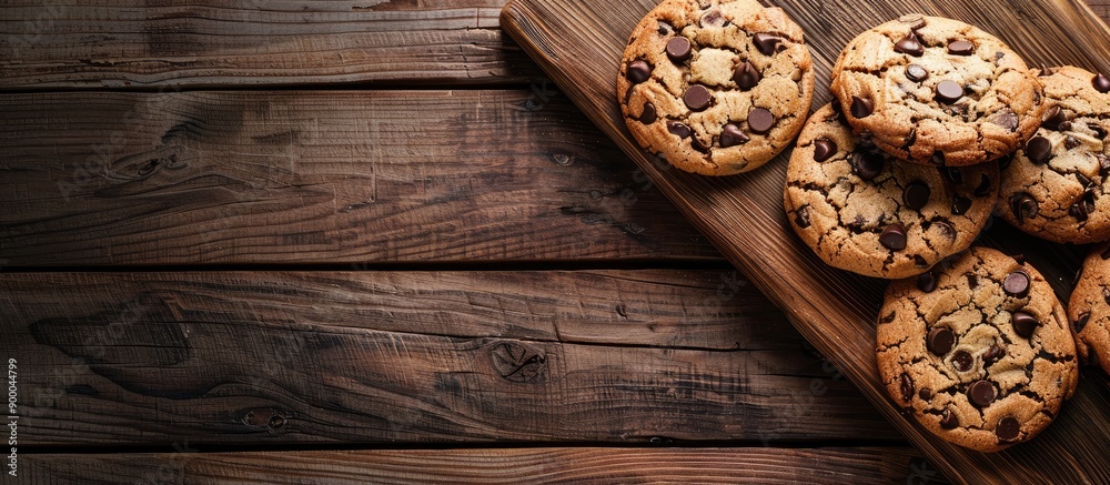Cookies resting on a wooden board with ample copy space image Cookies resting on a wooden board with ample copy space image