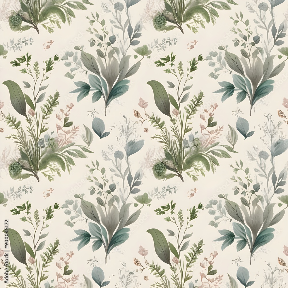 classic, nostalgic botanical seamless repeat pattern designs that would be perfect for home decor, upholstery, wallpaper or apparel Generative AI 