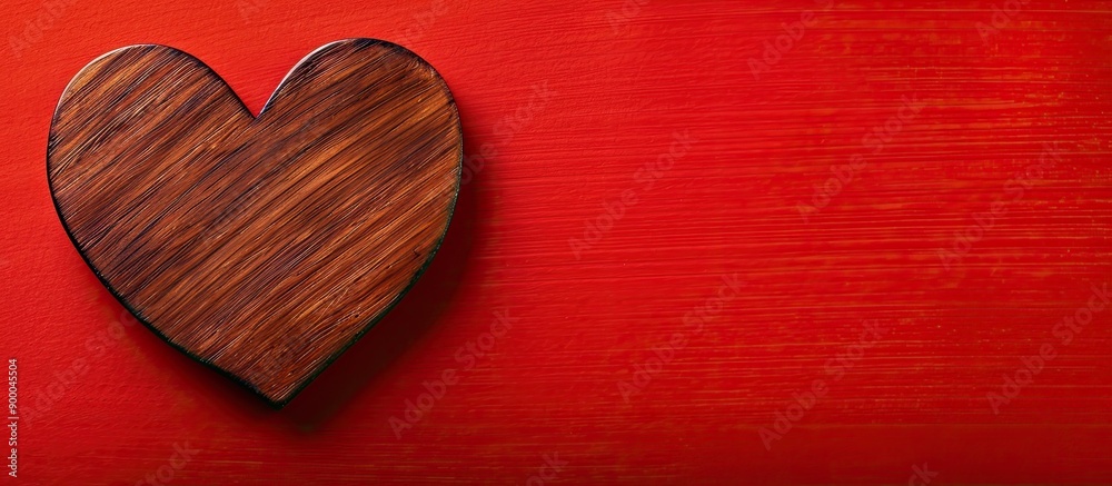 Valentine s Day theme with copy space image featuring a wooden heart on a red background symbolizing love and creating a backdrop for a Valentine s Day card Valentine s Day theme with copy space image featuring a wooden heart on a red background symbolizing love and creating a backdrop for a Valentine s Day card