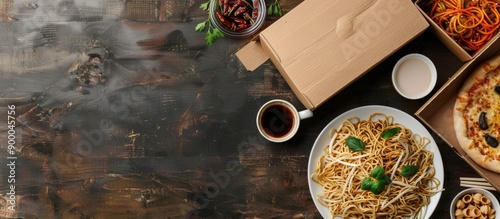 Tabletop showing noodles bo...