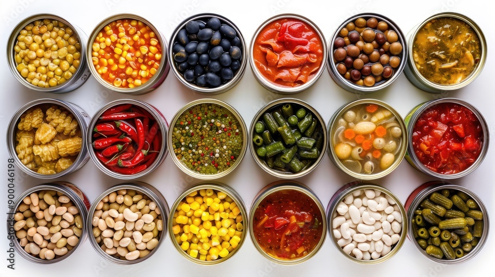 Collection of close up images of canned food White background Collection of close up images of canned food White background