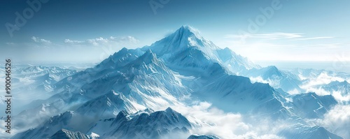 Ultraclear aerial shot of a snowcapped mountain peak, climbers visible, dramatic shadows, style, Modern Workplace Imagery,Realistic Photo photo