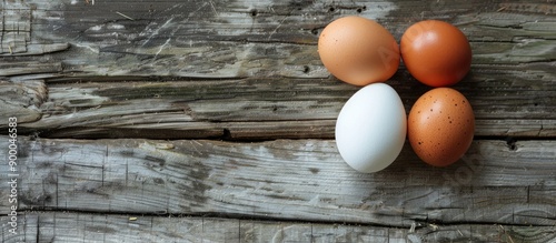 Duck and chicken eggs on an...