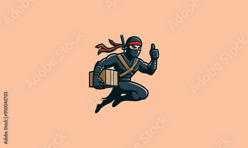 character ninja deliver packages vector mascot design
