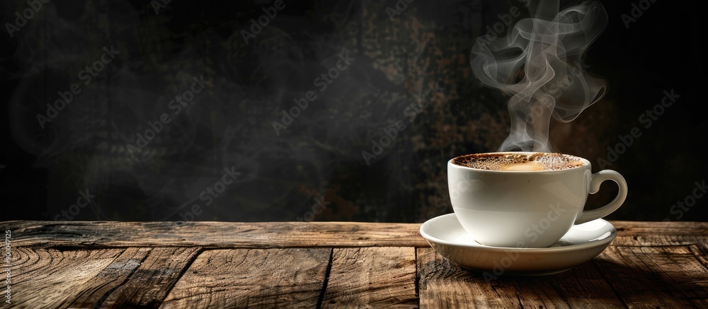 Enjoying morning coffee with steam rising in a copy space image Enjoying morning coffee with steam rising in a copy space image