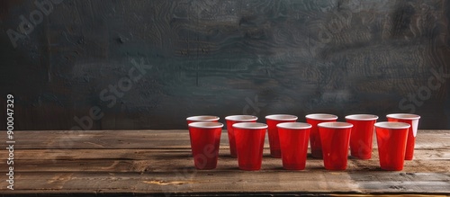 Beer pong cups set up on th...