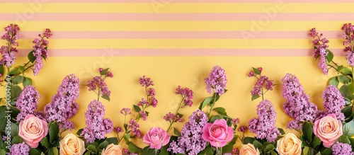 Pink roses and lilacs borde...