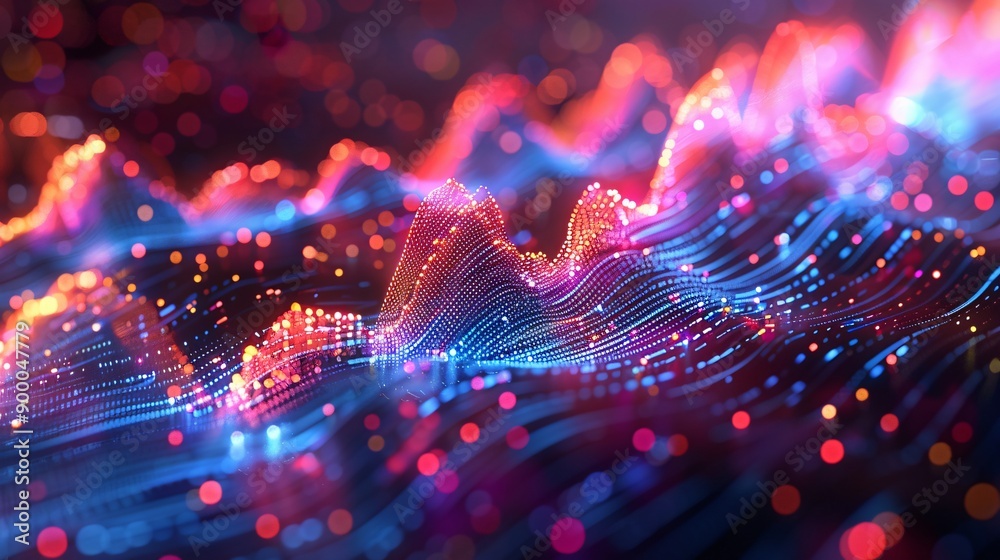 Abstract Digital Landscape with Red and Blue Lights Abstract Digital Landscape with Red and Blue Lights