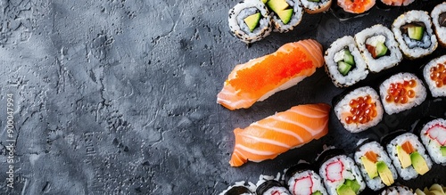 A variety of sushi rolls fe...